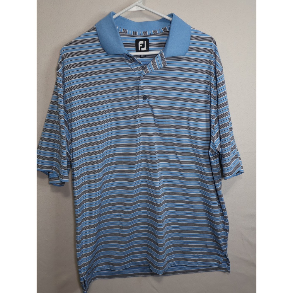 FootJoy FJ Mens Large Blue Striped ProDry Short Sleeve Golf Polo Shirt